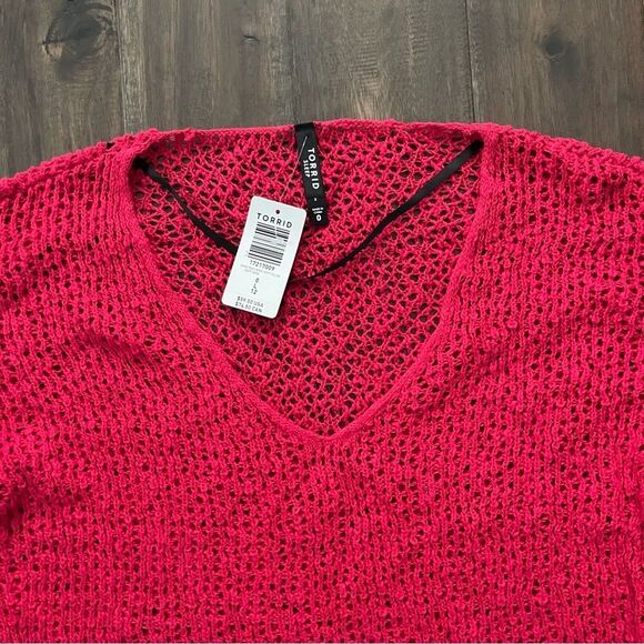 Torrid Red Open Knit V-Neck Sweater L 12 NWT - Picture 3 of 6